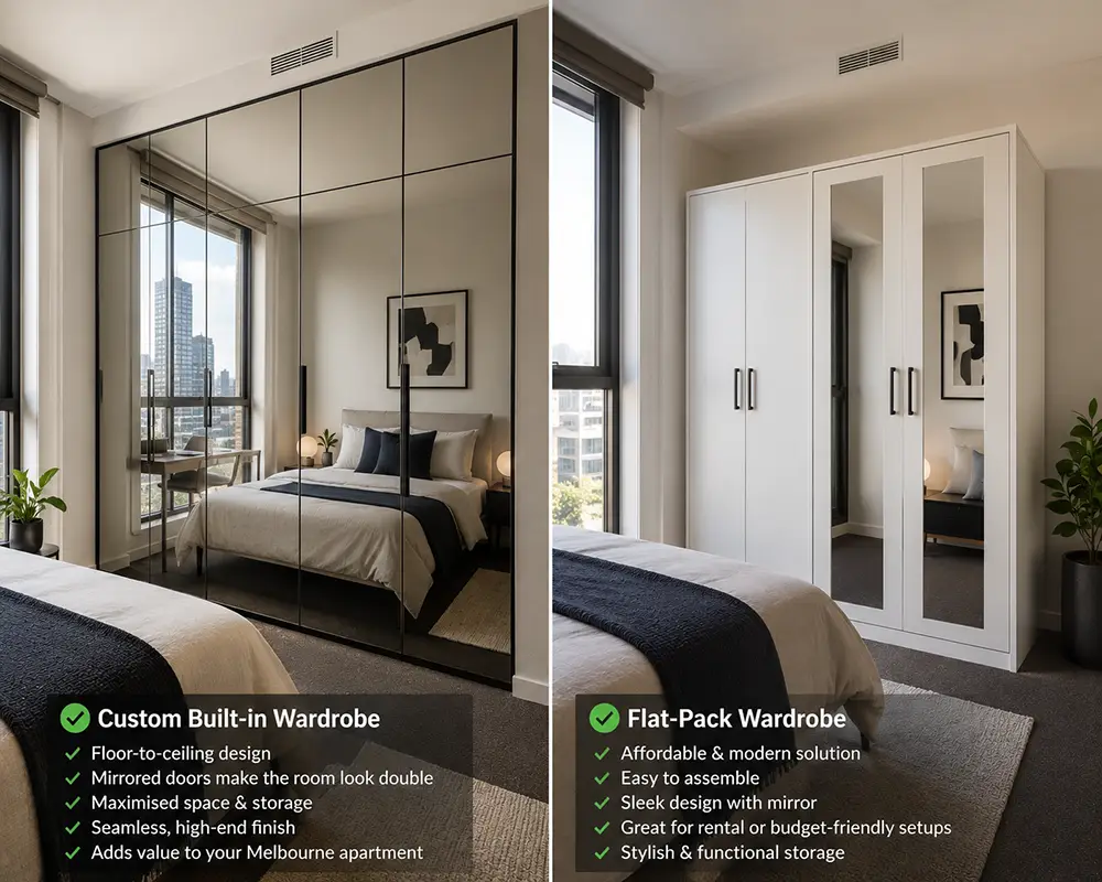 Comparing custom built-in and flat-pack wardrobe storage solutions for small Melbourne apartments